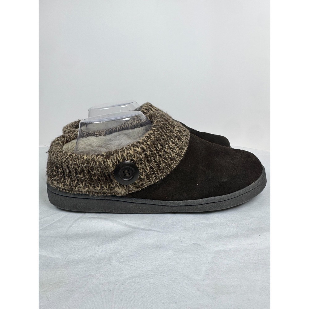 Clarks Women Sweater Collar Clog 10 M Black Tan Leather Faux Fur Comfort Slip On